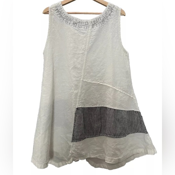 Mara Gibbucci Asymmetrical Linen Sleeveless Top Lagenlook V-Neck Small - Picture 6 of 6